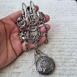 CHATELAINE Ancienne Argent MB Montre XIXè Victorian Silver Watch Holder 19thC