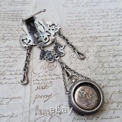 CHATELAINE Ancienne Argent MB Montre XIXè Victorian Silver Watch Holder 19thC