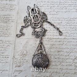 CHATELAINE Ancienne Argent MB Montre XIXè Victorian Silver Watch Holder 19thC