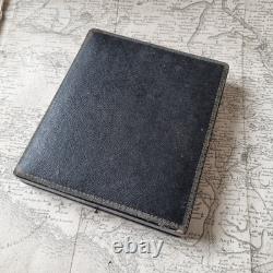 COFFRET Porte Monnaie Cuir Bleu Argent ANCIEN Fin XIXè Victorian French
