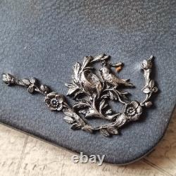 COFFRET Porte Monnaie Cuir Bleu Argent ANCIEN Fin XIXè Victorian French
