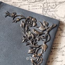 COFFRET Porte Monnaie Cuir Bleu Argent ANCIEN Fin XIXè Victorian French