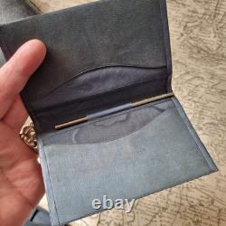 COFFRET Porte Monnaie Cuir Bleu Argent ANCIEN Fin XIXè Victorian French