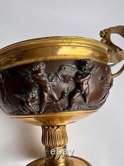 COUPE EN BRONZE AVEC FRESQUE DE PUTTI EN RELIEF XIXE Siecle