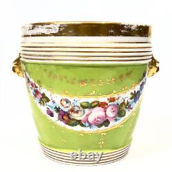 Cache Pot en Porcelaine de Paris Napoléon III Fond Vert Fleurs Tête de Lion XIXe