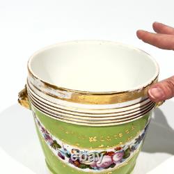 Cache Pot en Porcelaine de Paris Napoléon III Fond Vert Fleurs Tête de Lion XIXe