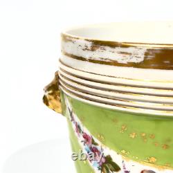 Cache Pot en Porcelaine de Paris Napoléon III Fond Vert Fleurs Tête de Lion XIXe
