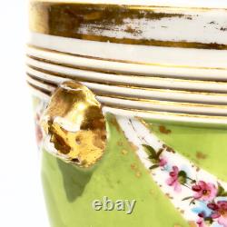 Cache Pot en Porcelaine de Paris Napoléon III Fond Vert Fleurs Tête de Lion XIXe