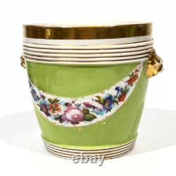 Cache Pot en Porcelaine de Paris Napoléon III Fond Vert Fleurs Tête de Lion XIXe