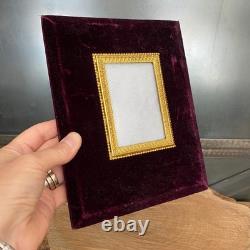 Cadre Ancien Velours Laiton & Verre Légèrement Bombé Napoléon III XIXè