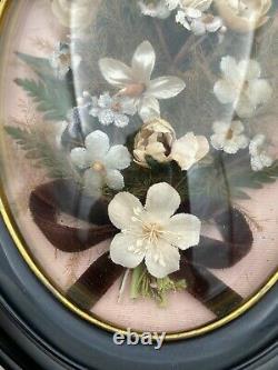 Cadre Ovale Napoleon III Verre Bombe Decor Floral Tissu XIX Eme H3079