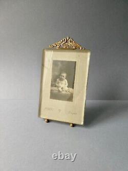 Cadre porte photo, laiton et verre biseauté, bébé, Napoléon III XIX 11 par 20,5