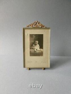 Cadre porte photo, laiton et verre biseauté, bébé, Napoléon III XIX 11 par 20,5