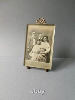 Cadre porte photo, laiton et verre biseauté, famille, Napoléon III XIX 11 par 20