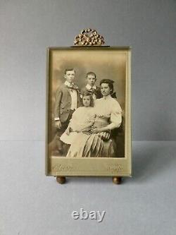 Cadre porte photo, laiton et verre biseauté, famille, Napoléon III XIX 11 par 20