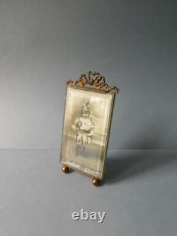 Cadre porte photo laiton verre biseauté, arlequin, Napoléon III XIX, 7 par 13,5