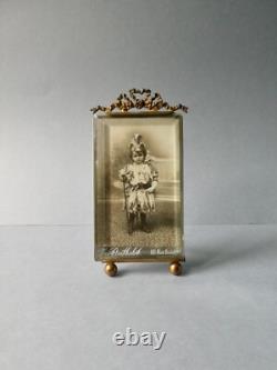 Cadre porte photo laiton verre biseauté, arlequin, Napoléon III XIX, 7 par 13,5