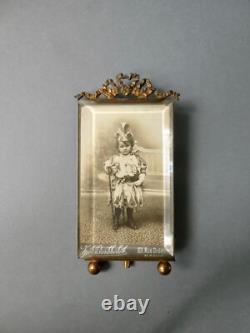 Cadre porte photo laiton verre biseauté, arlequin, Napoléon III XIX, 7 par 13,5