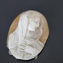 Camée Ancien Napoléon III Portrait Vierge XIXè Victorian Shell Cameo
