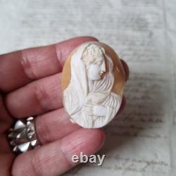Camée Ancien Napoléon III Portrait Vierge XIXè Victorian Shell Cameo