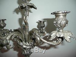 Candélabres bronze argenté du XIX style louis XV époque Napoléon III chandeliers