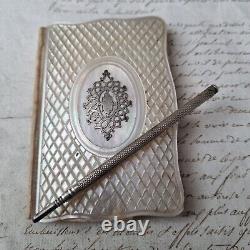 Carnet de Bal Argent et Nacre XIXè MOP Silver French Dance Card 19thC