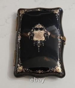 Carnet de bal ancien écussons en or, crayon en argent XIX ème