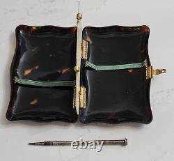 Carnet de bal ancien écussons en or, crayon en argent XIX ème