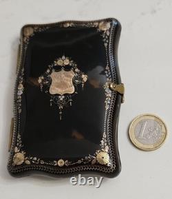 Carnet de bal ancien écussons en or, crayon en argent XIX ème