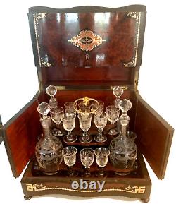 Cave A Liqueur Complète Boulle Coffret Napoléon III Boite Marqueterie XIX Siècle