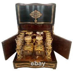 Cave a liqueur complète en marqueterie Boulle coffret Napoléon III XIX siècle