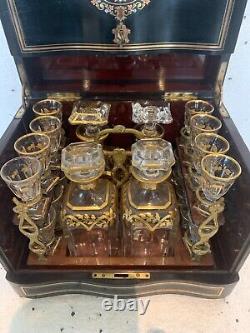 Cave a liqueur complète en marqueterie Boulle coffret Napoléon III XIX siècle