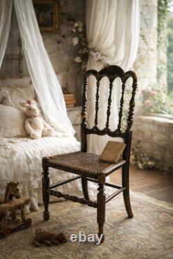 Chaise Enfant Napoléon III Ancienne Bois Noirci Cannage XIXe Vintage
