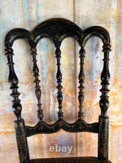 Chaise Enfant Napoléon III Ancienne Bois Noirci Cannage XIXe Vintage