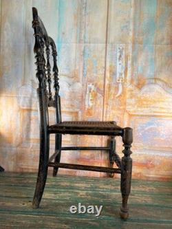 Chaise Enfant Napoléon III Ancienne Bois Noirci Cannage XIXe Vintage