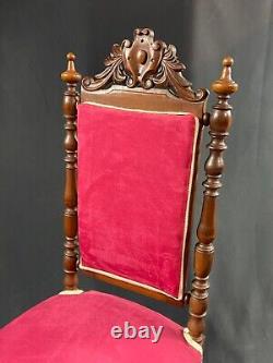 Chaise chauffeuse à haut dossier en acajou sculpté XIXe Napoléon III