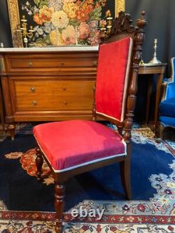 Chaise chauffeuse à haut dossier en acajou sculpté XIXe Napoléon III