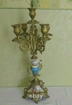 Chandelier Bougeoir Bronze Doré et Porcelaine Napoléon III XIX ème 4 Branches