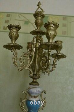 Chandelier Bougeoir Bronze Doré et Porcelaine Napoléon III XIX ème 4 Branches