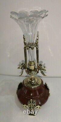 Charmant vase en Cornet Napoléon III Bronze cristal marbre rouge XIX ème