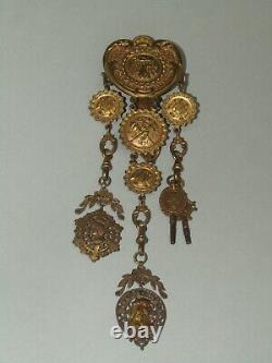 Chatelaine porte-montre gousset pomponne métal doré XIX EME
