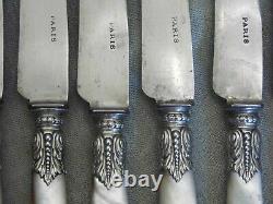 Coffret 24 couteaux manches nacre, lame acier, virole argent, XIX ème siècle