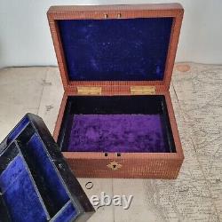 Coffret A Bijoux Palais Royal Napoléon III Cuir Velours Bleu XIXè Casket 19thC