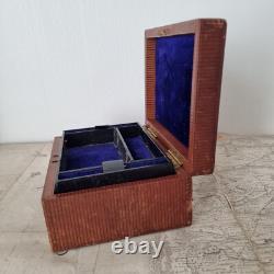 Coffret A Bijoux Palais Royal Napoléon III Cuir Velours Bleu XIXè Casket 19thC