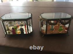 Coffret Mariage Verre biseauté Pans Coupés Napoléon III XIXe Boîte Bijoux Lot 2
