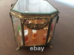 Coffret Mariage Verre biseauté Pans Coupés Napoléon III XIXe Boîte Bijoux Lot 2
