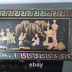Coffret PAPIER MACHE XIXè Incrustation Nacre Burgauté Décor Chinois Capitonné Coffret PAPIER MACHE XIXè Incrustation Nacre Burgauté Décor Chinois Capitonné