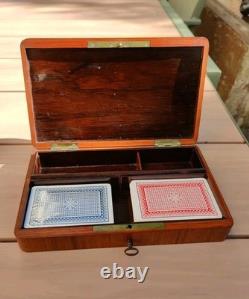 Coffret à bijoux ou à jeux en marqueterie bois de rose & Ronce de Noyer XIX Ème