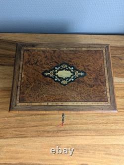 Coffret bijoux Napoléon III loupe orme marqueterie nacre laiton XIXe