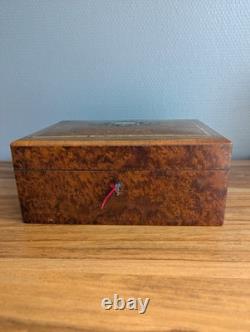 Coffret bijoux Napoléon III loupe orme marqueterie nacre laiton XIXe